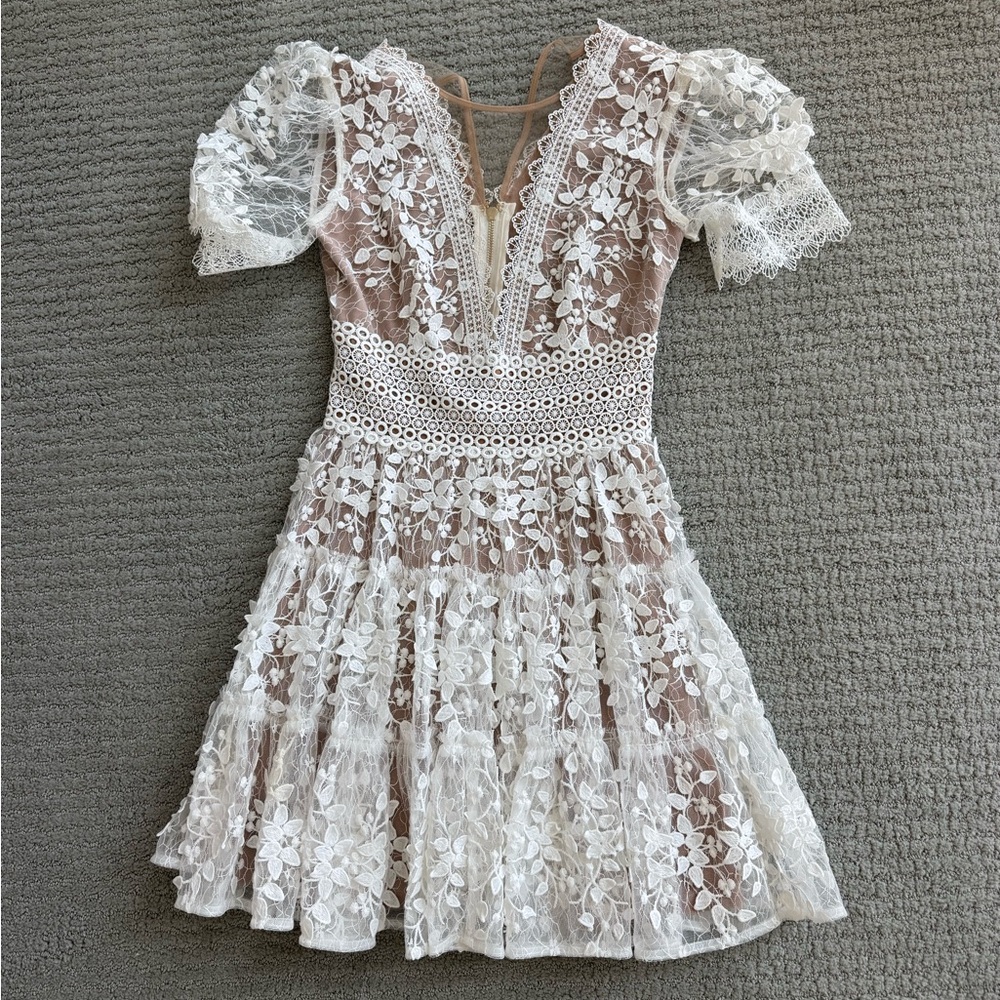 Bronx and Banco White Floral Lace Mini Dress